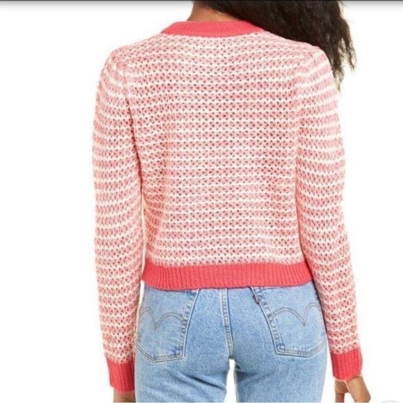 NWOT Wayf pink knit sweater acrylic slim fit small long sleeve white Nordstrom S - Picture 3 of 8